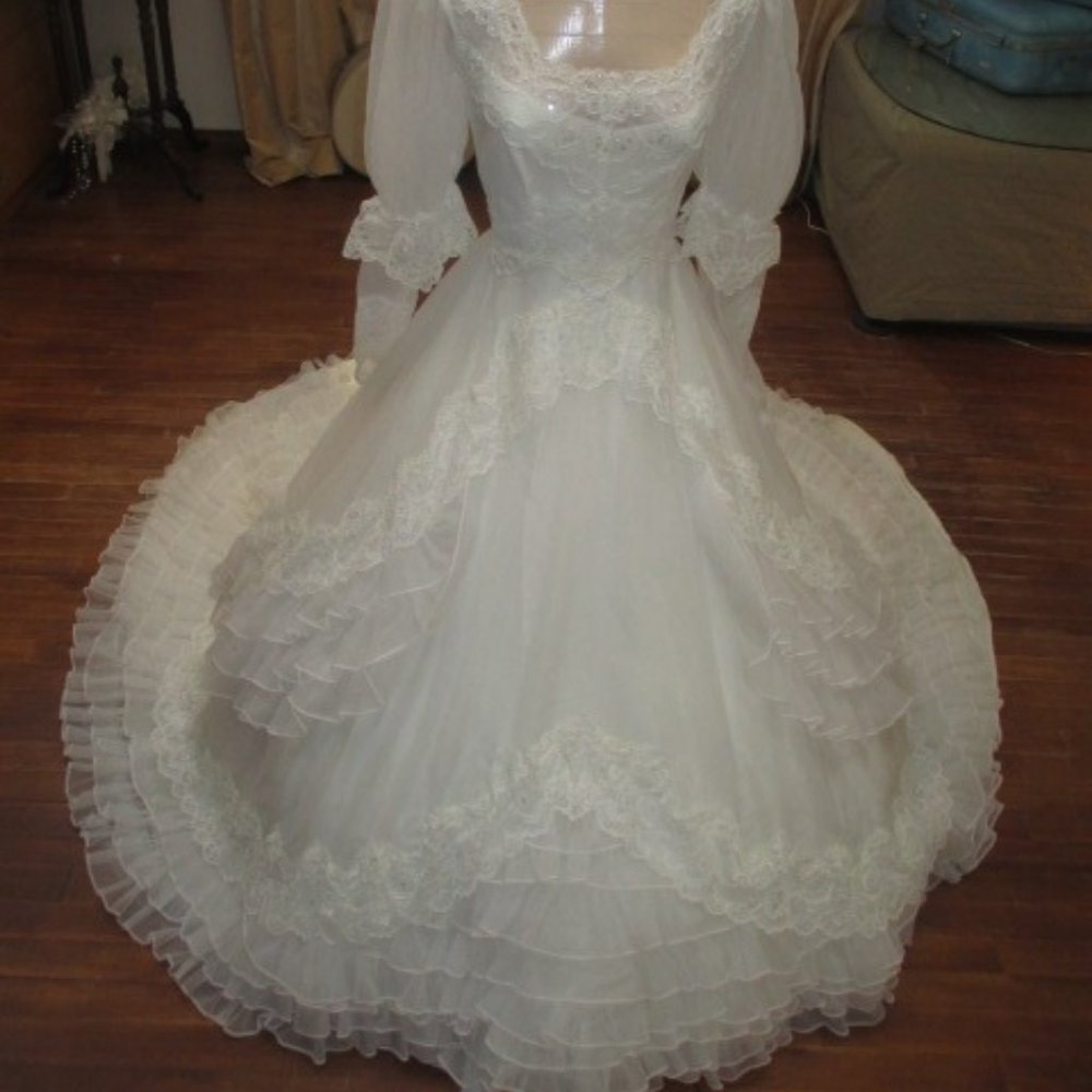 50s Organza Ruffle Wedding Dress gown Vintage - Picture 3 of 8